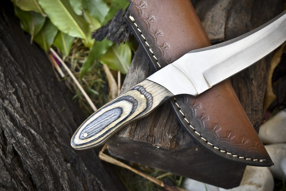 Ashen Edge Custom Skinner Knife 440C Steel Hard Wood Steel Bolster