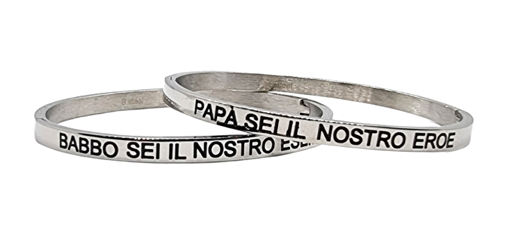 Bracciale acciaio inox rigido inciso con frase dedica papà babbo