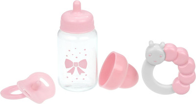 Pink Baby Doll Bottle, Rattle & Pacifier Set for Keeps Playtime! | Fits Many Do