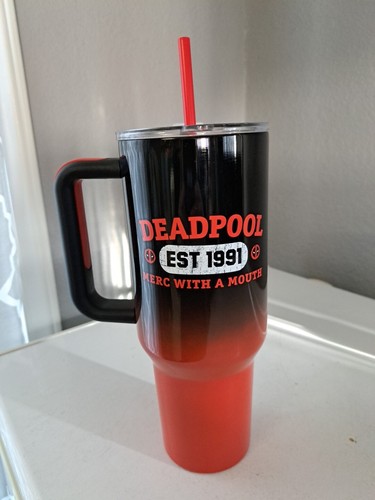 Deadpool Merc With A Mouth 40oz Tumbler Cup Red Straw Spirit Halloween SHIPS NOW - Picture 3 of 5