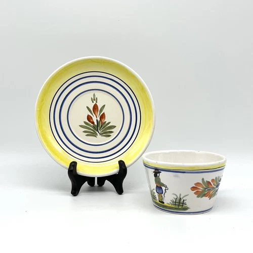 Henriot QUIMPER FRANCE Ceramic Tea Coffee Cup & Saucer Handpainted 1968-1983