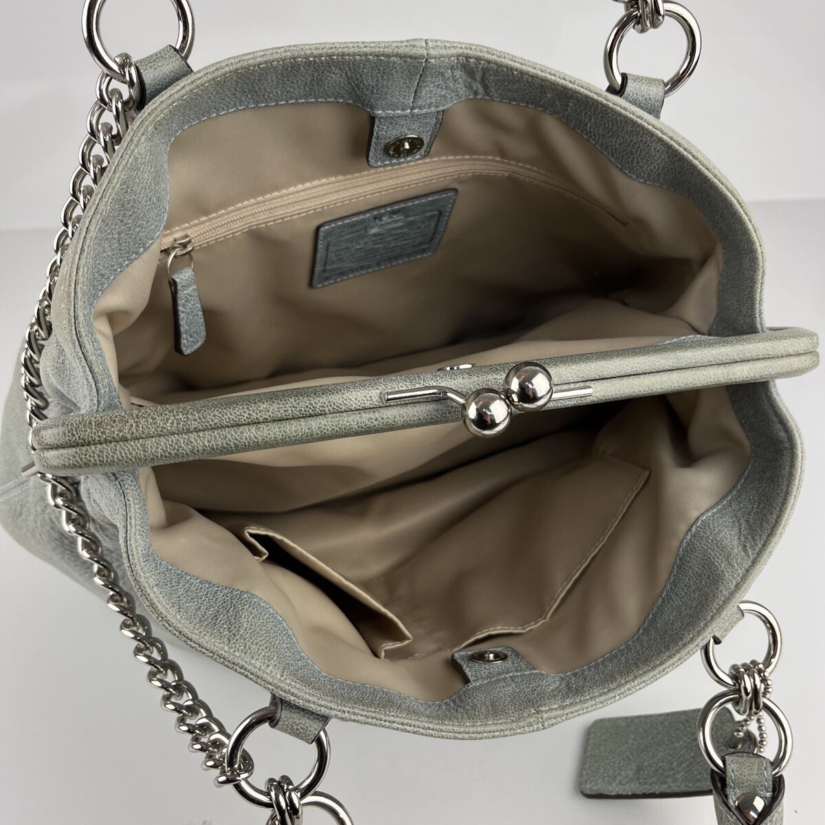 Coach Relaxed Leather Tri Pocket Kisslock Purse Chain K1073 Coach Relaxed Leather Tri Pocket Kisslock Purse Chain K1073