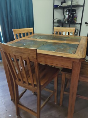 Tile Kitchen table And Chairs Set Has Leaf To Expand.