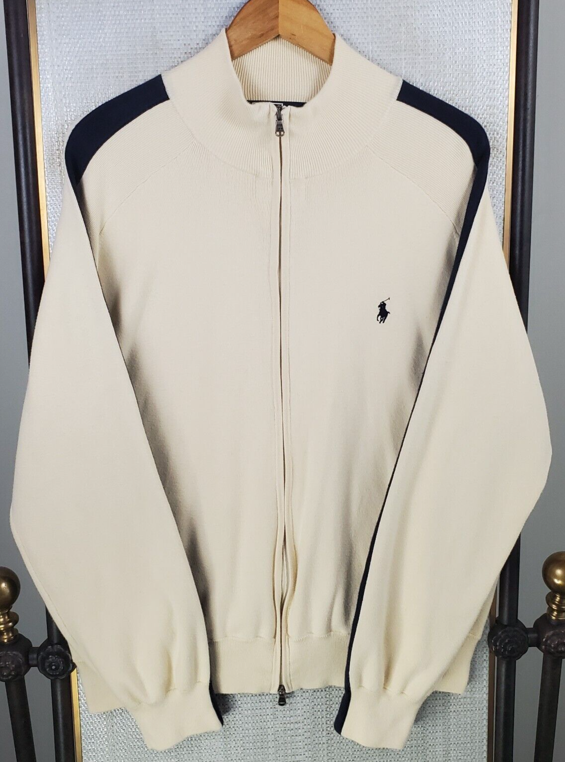 PONY Cardigan vintage POLO RALPH LAUREN taglia large uomo full zip track jacket misto cotone