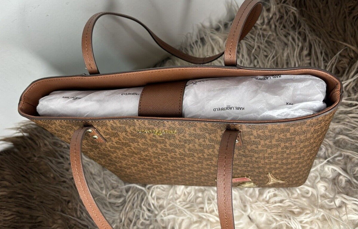 Karl Lagerfeld Paris Tote Shoulder Bag - Women Brown/ Khaki Purse