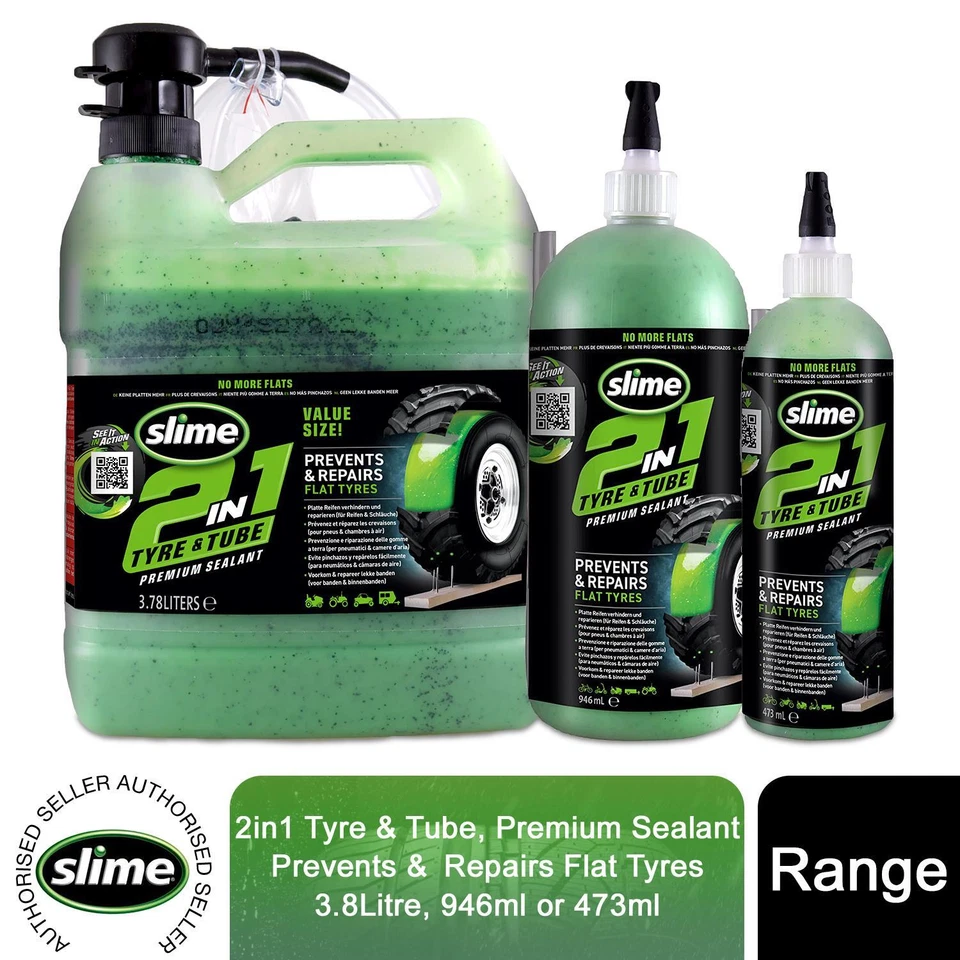 Slime Premium Sealant Tyre & Tube 2 in 1, Various Sizes, Tubes or Tubeless