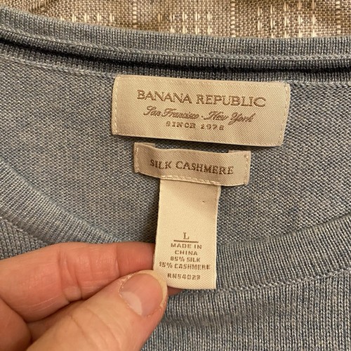 Suéter Banana Republic Hombres Grande Lt Azul Seda Cachemira Lujo Mezcla Cuello Lujo - Imagen 2 de 6