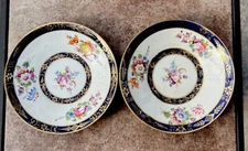 Crown Staffordshire Roses Florals Cobalt Blue & Gold Trim Saucers Pair Antique