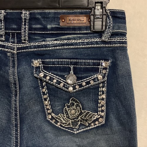 VI VI DIVA Jeans Rhinestones Embroidered Thick White Stitch Womens Sz 11 Cowgirl - Picture 9 of 15