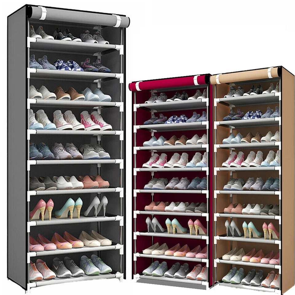 Shoe Rack 10 Layers 9 Shelf Shoes Standing Cabinet Storage Organizer Dustproof - Image 2 of 4