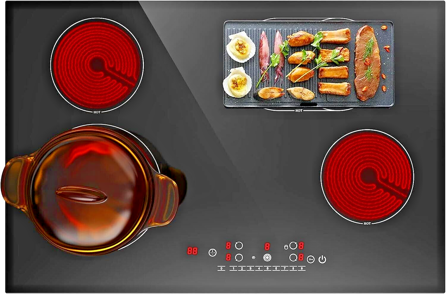 Ceramic Cooktop/Stove All Electric W/Touchscreen 4 Burners, 9 Heat