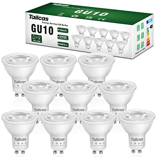 Tailcas Lampadine LED GU10 7W (10 Pezzi), Luce Bianca Calda 3000K 500LM, (v2m)
