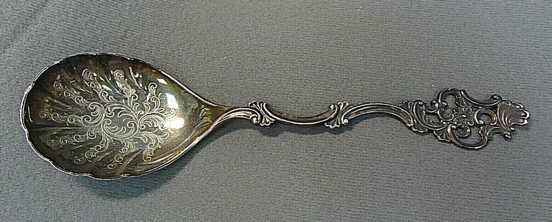 TH MARTHINSEN NORWAY 830s SILVER BERRY SPOON ~ FANCY ~ NO MONO