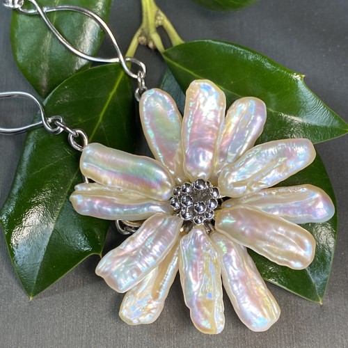 Iridesse by Tiffany Biwa Pearl HUGE Flower Pendant Sterling Silver Necklace 17" - Picture 24 of 24