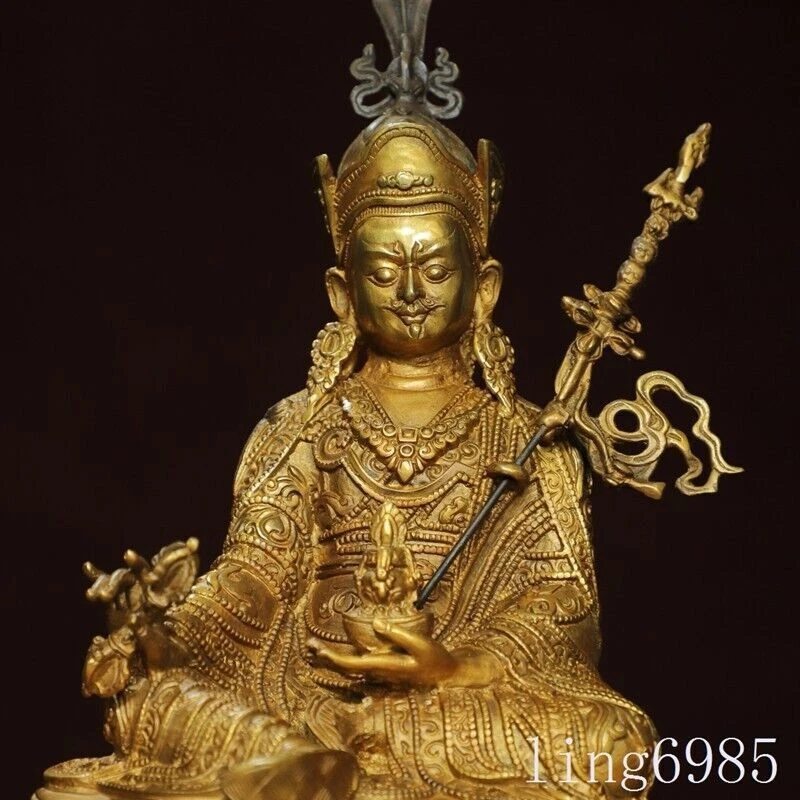 12 «Тибетский буддизм бронзовая позолоченная статуя Гуру Ринпоче Падмасамбхавы Будды - Изображение 2 из 4