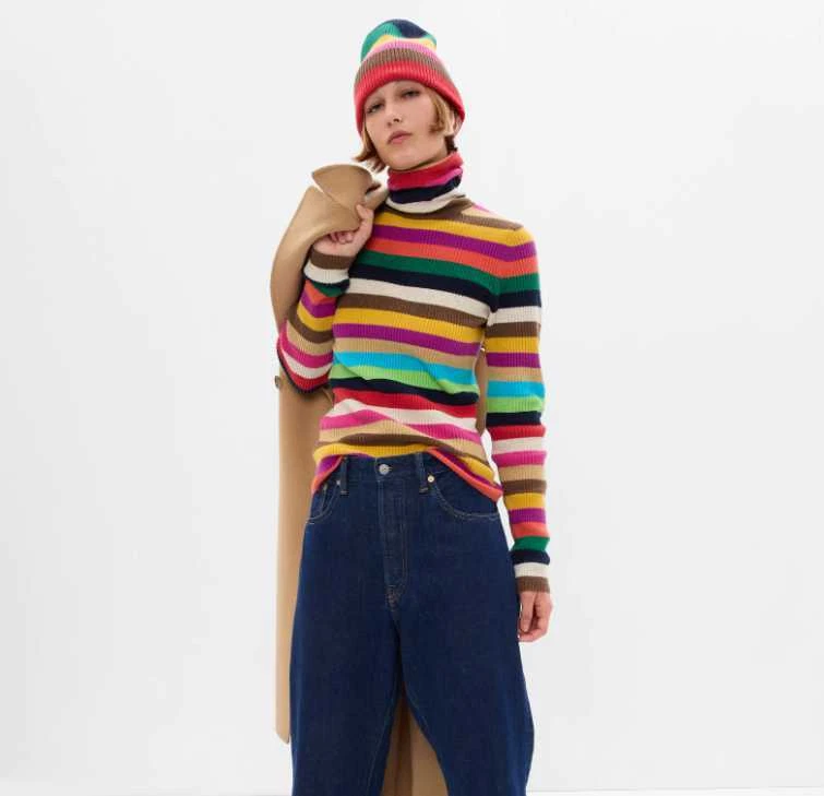 New womenu0026#039;s S M L Gap Happy Stripe Cashsoft ribbed turtleneck sweater  top | eBay