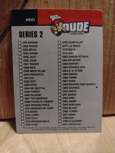 Tech Deck 2004 tarjeta Dude #100 lista de verificación... CS1 - Imagen 2 de 2