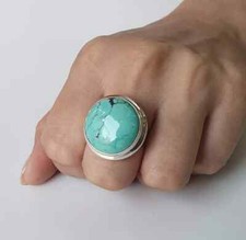 Tibetan Turquoise Gemstone Solid 925 Sterling Silver Designer Ring All Size MK*