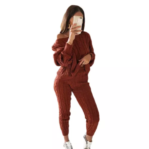 Women Cable-knit Loungewear Sweater & Pants Set Casual Outfits 2 Pcs Size - Picture 19 of 45