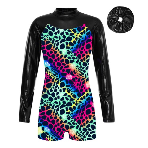 Girls Clothes Printed Set Gymnastics Outfits Mock Neck Jumpsuit Skating Leotard - Picture 19 of 51