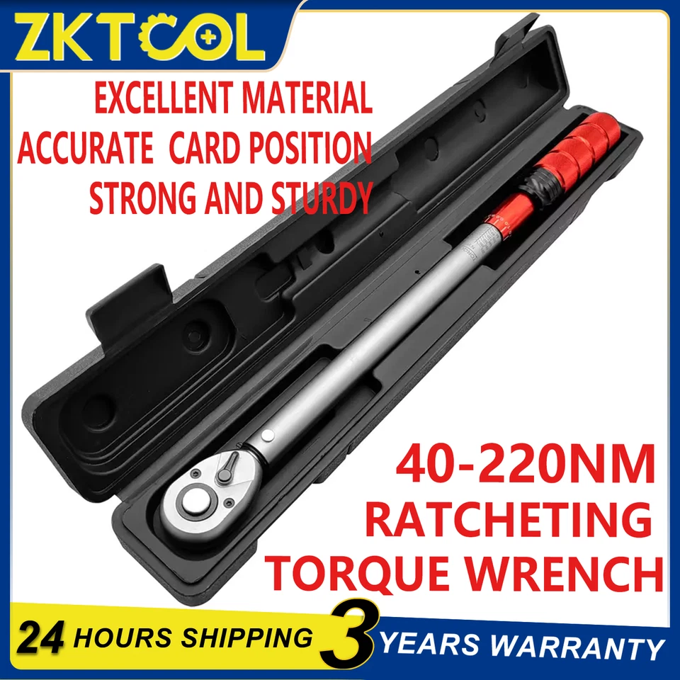40-220Nm Ratcheting Torque Wrench 1/2" Adjustable Square Socket Drive Extension - Image 1 of 4