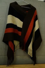 Riah Fashion Vintage Mid Century Tonal Striped Knit Poncho Outerwear L-XL