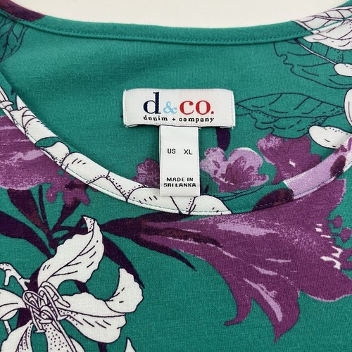 Denim & Co Floral Print Top Teal 3/4 Sleeve Women’s Size XL New 9288 - Picture 3 of 5