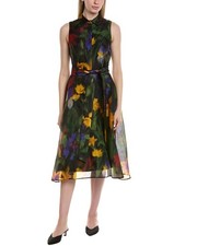 Teri Jon By Rickie Freeman Sleeveless Silk Linen-Blend Midi Dress Women's
