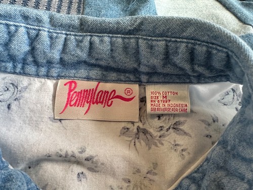 Vintage Cottage Rose Hand Made Bird Embroidery Crochet Lace Pocket Shirt Size M - Picture 11 of 13