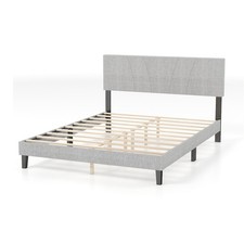 Upholstered Platform Bed Frame with Wooden Slats Support Fabric Headboard TUA