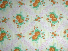 Vtg FULL Closed Feedsack Fabric Orange Roses Pink Flowers Yellow Lines