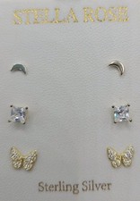 Hypoallergenic Sterling Silver Earring Set Of 3 Pair Small Children Butterfly