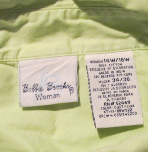 Vtg Bobbie Brooks Shirt Womens 14 / 16 lime green Button Tropical Embroidered - Picture 7 of 7