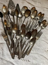 Antique Vintage SILVERPLATE Fork Spoon Mixed Silverware Flatware Lot 39 Pieces