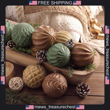 Christmas Ornament Set 6 Pcs Neutral Textured 4 Inch Farmhouse Decor