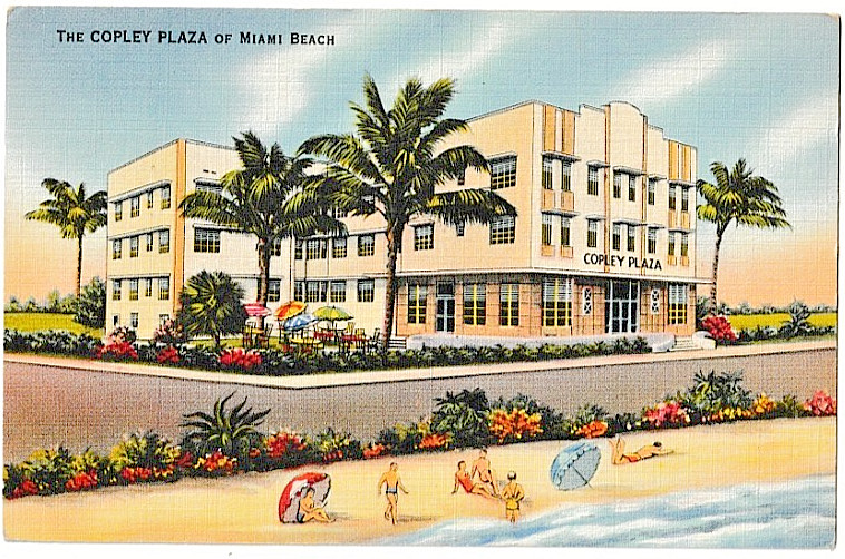 VINTAGE LINEN POSTCARD MIAMI BEACH HOTEL  " THE COPLEY PLAZA " 1942