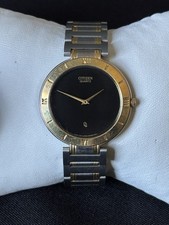 Vintage Citizen CQ Quartz Men's Dress Watch Two-Tone Black Dial 1983 6020-S23349
