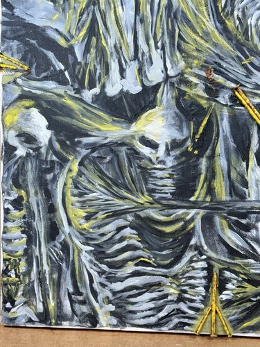 Surrealer Abstrakter Horror Mixed Media mit Nägeln Outsider Style Original Kunst - Bild 3 von 15