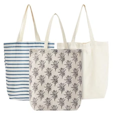 Set of 3 Small Reusable Cloth Canvas Tote Bags for Grocery Shopping, 15x16.5 In