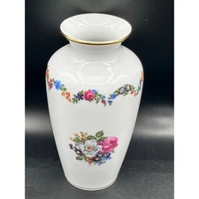 Royal KPM Porcelain Bavaria Handarbeit Vase Floral Gold Rimmed Germany 7" Tall