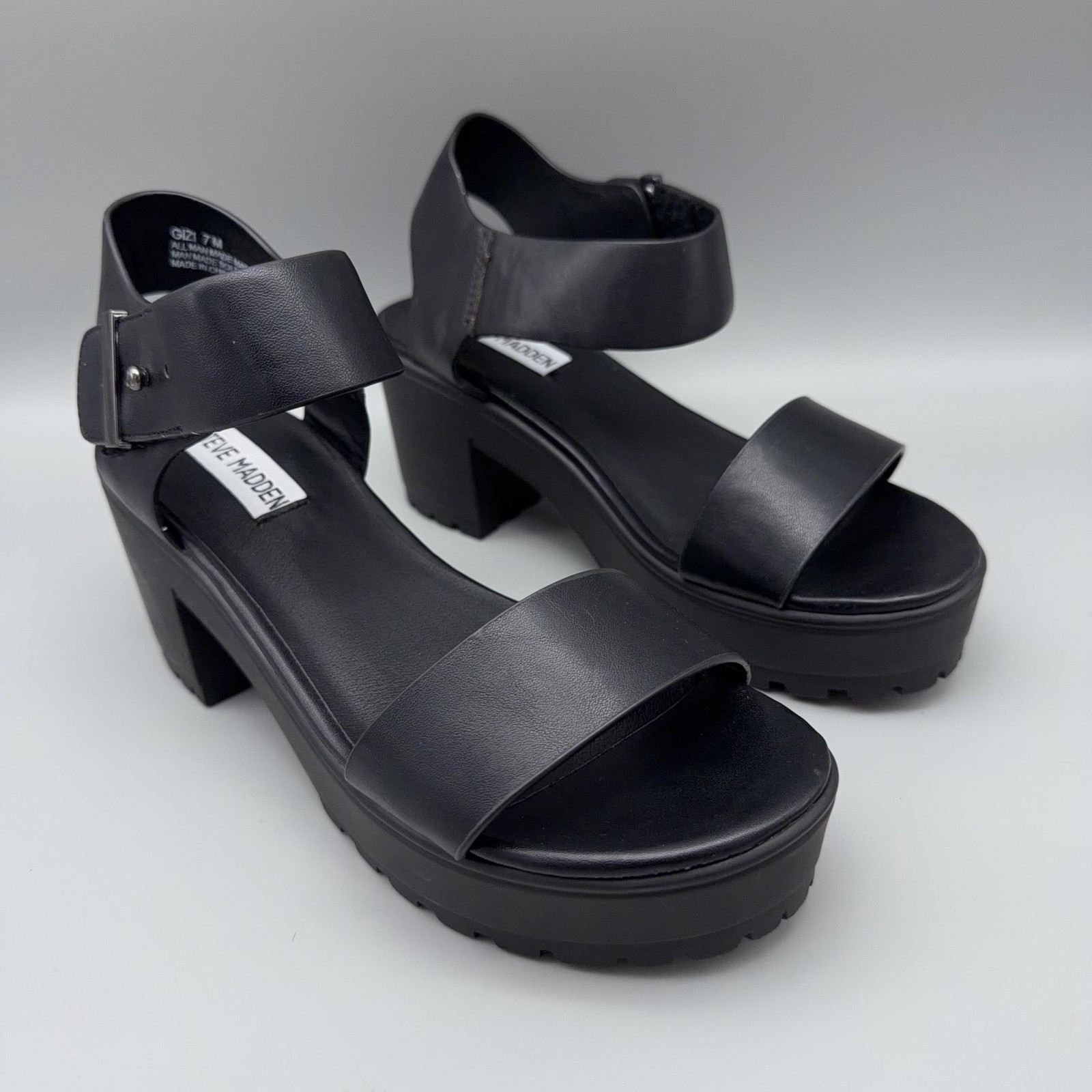 Steve Madden Sandals Womens Size 7 Black Gizi Chunky Platform Block Heel Ankle