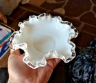 RARE Vintage Antique 6" Fenton Silvercrest Silver Crest Ruffled Glass Bowl Milk
