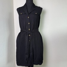 Banana Republic Linen Dress Sleeveless Button Up With Tie Waist Black Size 0