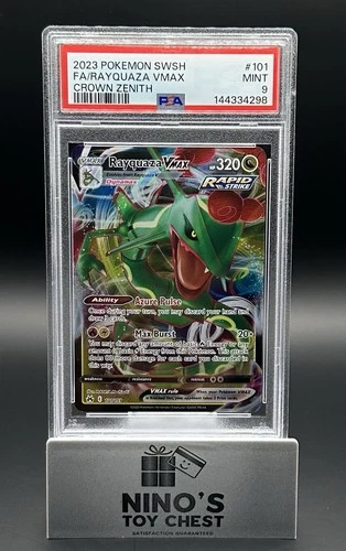 2023 POKEMON SWORD & SHIELD CROWN ZENITH #101 FULL ART/RAYQUAZA VMAX PSA 9