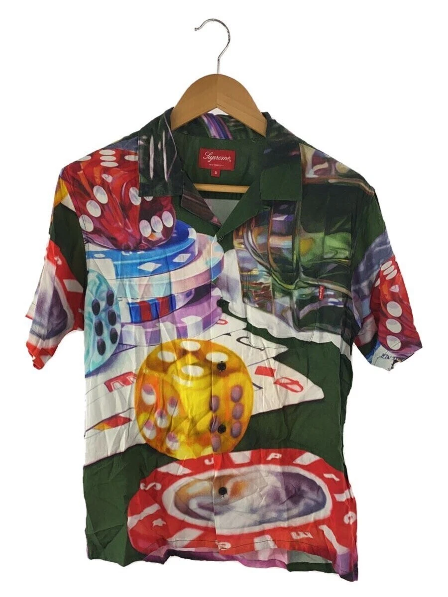 Supreme 18Aw/chemise rayonne casino/chemise à manches courtes/S/coton/vert/tout over patte