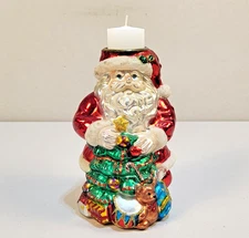 Vtg Santa Votive Candle Holder Blown Mercury Glass Christmas Tree Drum Toy 6.5"
