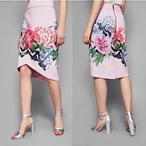 TED BAKER LONDON Soella Cutaway Skirt Palace Gardens Pink Flower Print sz 2 S 2E - Picture 2 of 13