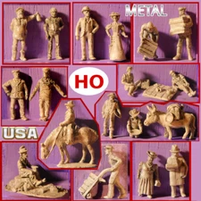 U-pick HO train scene People Gold pan men donkey Lady man Picnic Cowboy Horse