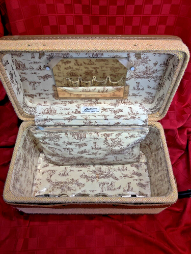 Vintage HARTMANN Tweed/ Leather Make-Up Train Case Original Pouch Mirror/No keys - Picture 17 of 22
