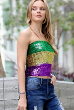 Mardi Gras Stretchable Color Block Sequin Tube Top